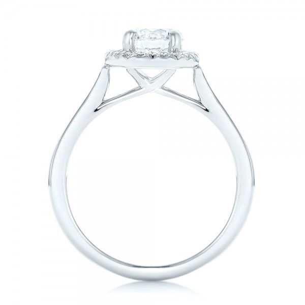 14k White Gold Custom Diamond Halo Engagement Ring - Front View -  103002