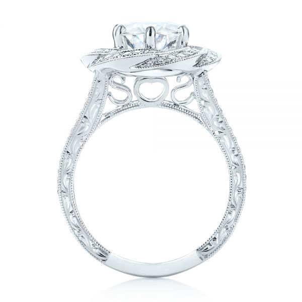 18k White Gold Custom Diamond Halo Engagement Ring - Front View -  103325