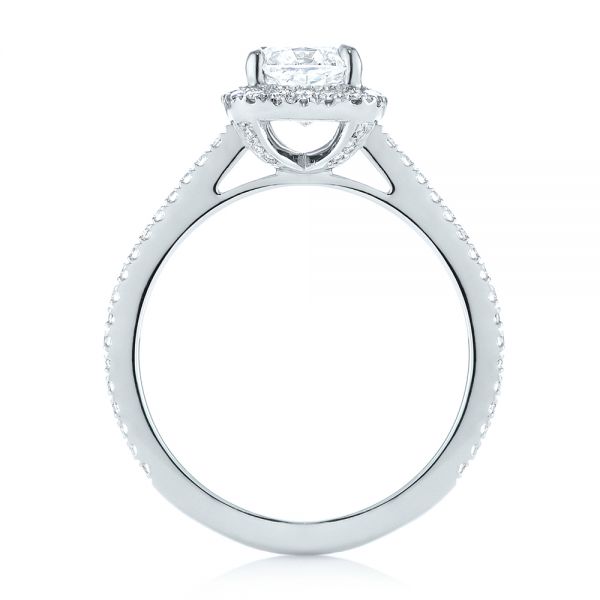 14k White Gold Custom Diamond Halo Engagement Ring - Front View -  104686