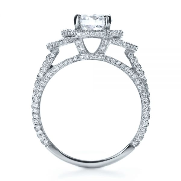 14k White Gold 14k White Gold Custom Diamond Halo Engagement Ring - Front View -  1128