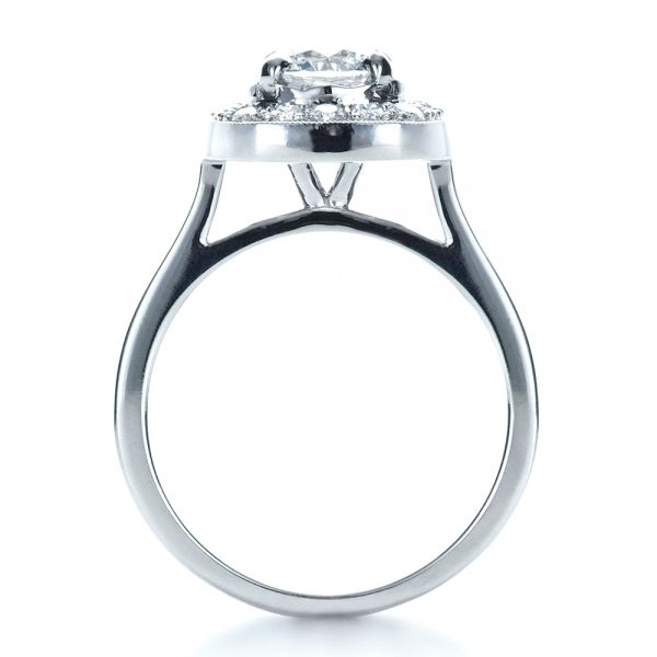 18k White Gold 18k White Gold Custom Diamond Halo Engagement Ring - Front View -  1330