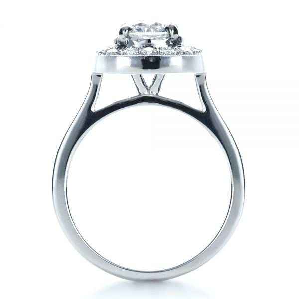 14k White Gold Custom Diamond Halo Engagement Ring - Front View - 1330