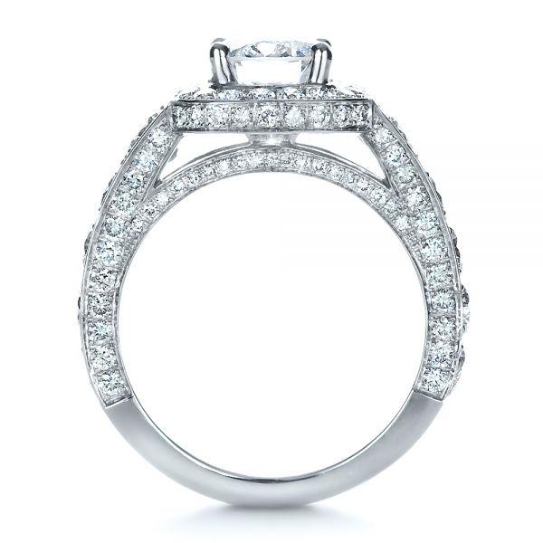 18k White Gold 18k White Gold Custom Diamond Halo Engagement Ring - Front View - 1436