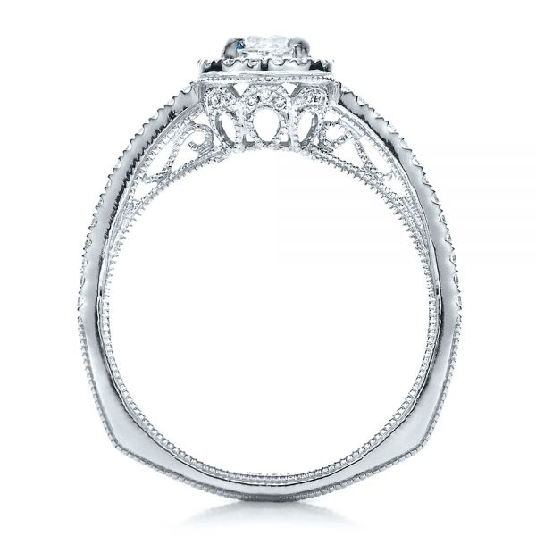 18k White Gold Custom Diamond Halo Engagement Ring - Front View -  1448