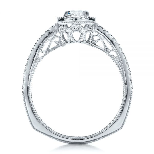 18k White Gold Custom Diamond Halo Engagement Ring - Front View - 1448