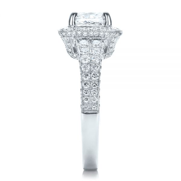 18k White Gold 18k White Gold Custom Diamond Halo Engagement Ring - Side View -  100098