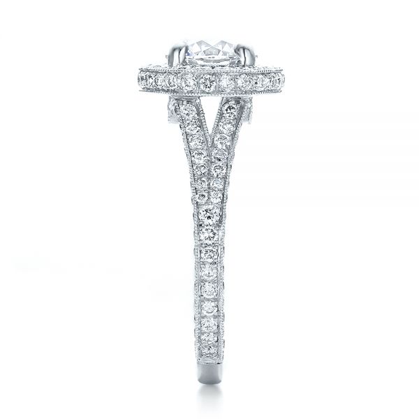 14k White Gold 14k White Gold Custom Diamond Halo Engagement Ring - Side View -  100644