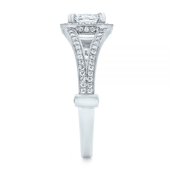 14k White Gold Custom Diamond Halo Engagement Ring - Side View -  100651