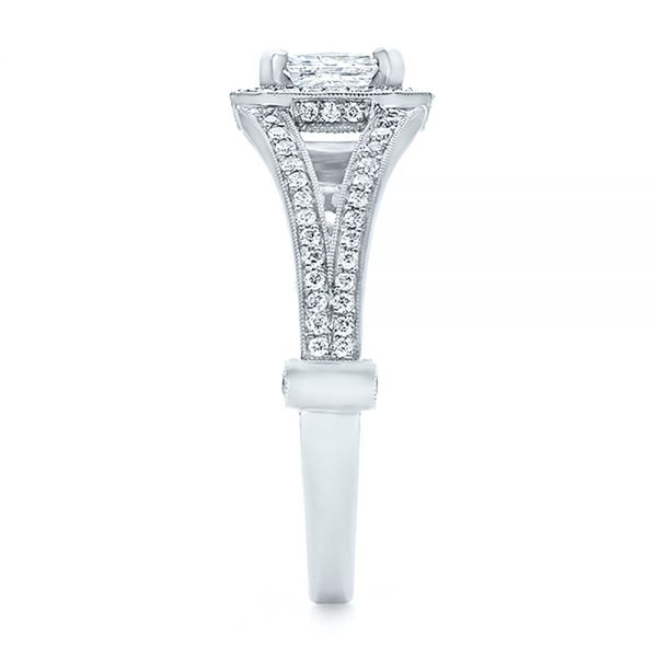 14k White Gold Custom Diamond Halo Engagement Ring - Side View - 100651