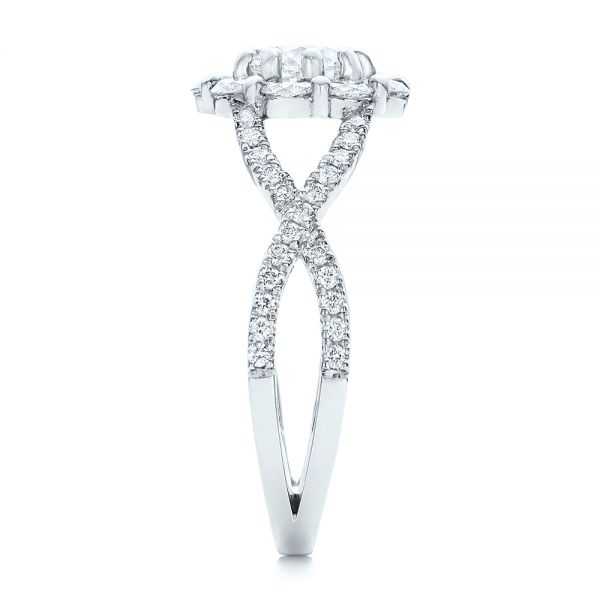 14k White Gold Custom Diamond Halo Engagement Ring - Side View - 100874