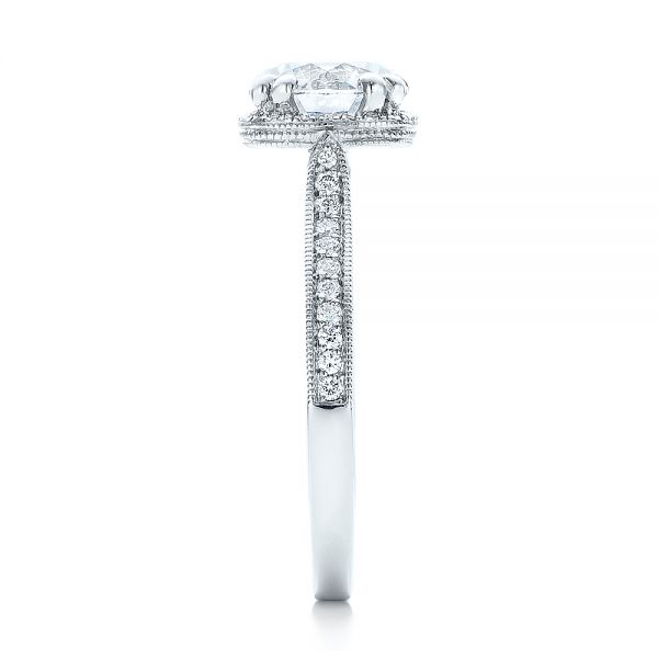 18k White Gold Custom Diamond Halo Engagement Ring - Side View -  101183