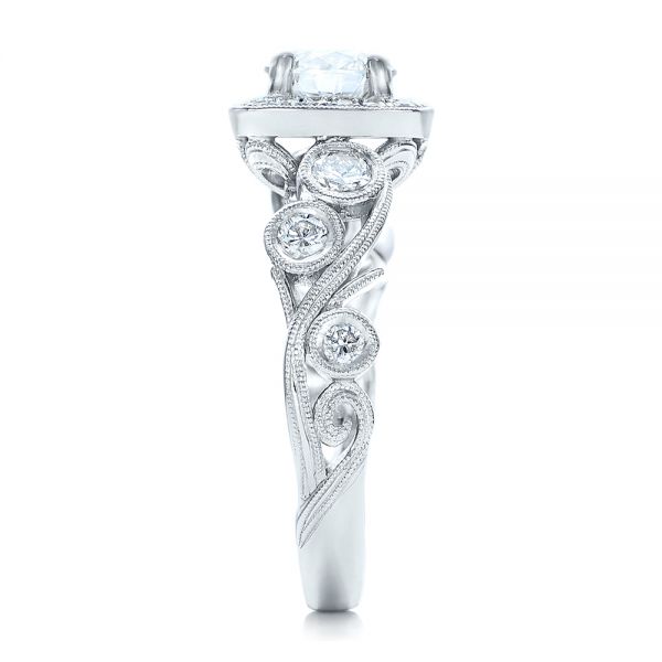 14k White Gold Custom Diamond Halo Engagement Ring - Side View -  102021