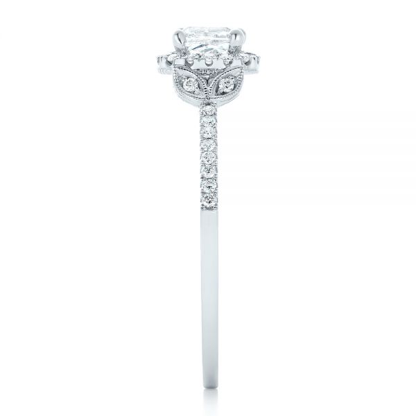 14k White Gold Custom Diamond Halo Engagement Ring - Side View -  102420