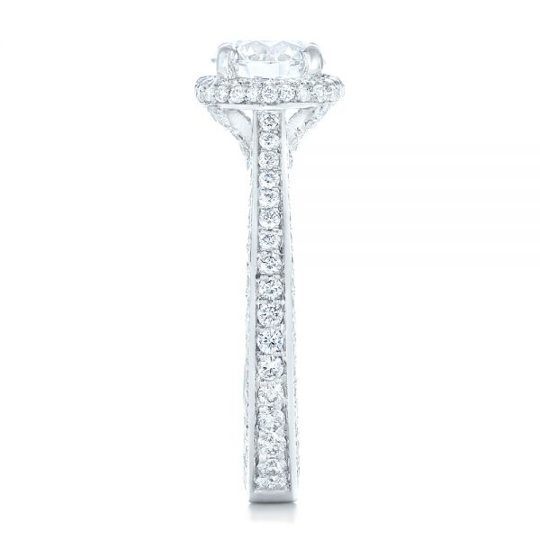 14k White Gold 14k White Gold Custom Diamond Halo Engagement Ring - Side View -  102468