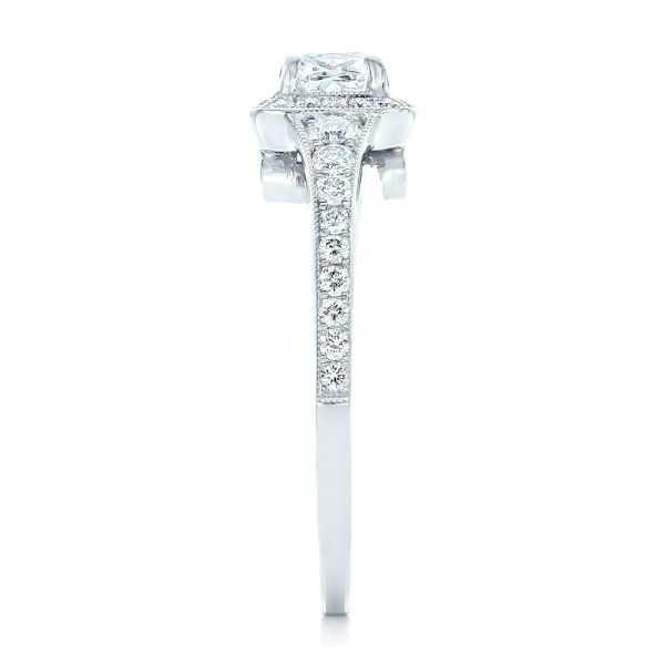 18k White Gold Custom Diamond Halo Engagement Ring - Side View -  102597