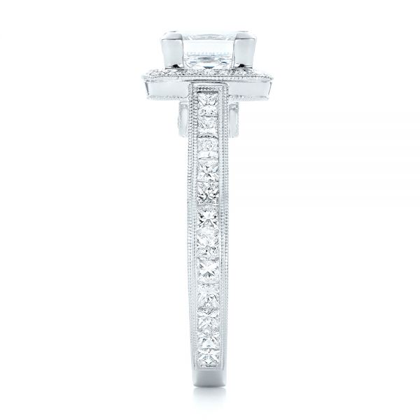 14k White Gold Custom Diamond Halo Engagement Ring - Side View -  102882