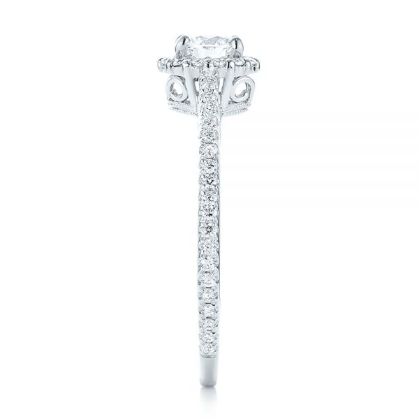 14k White Gold Custom Diamond Halo Engagement Ring - Side View -  102990