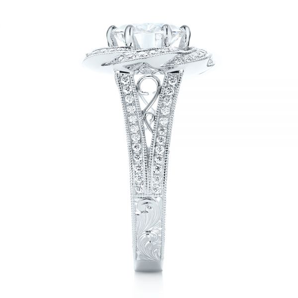 18k White Gold Custom Diamond Halo Engagement Ring - Side View -  103325