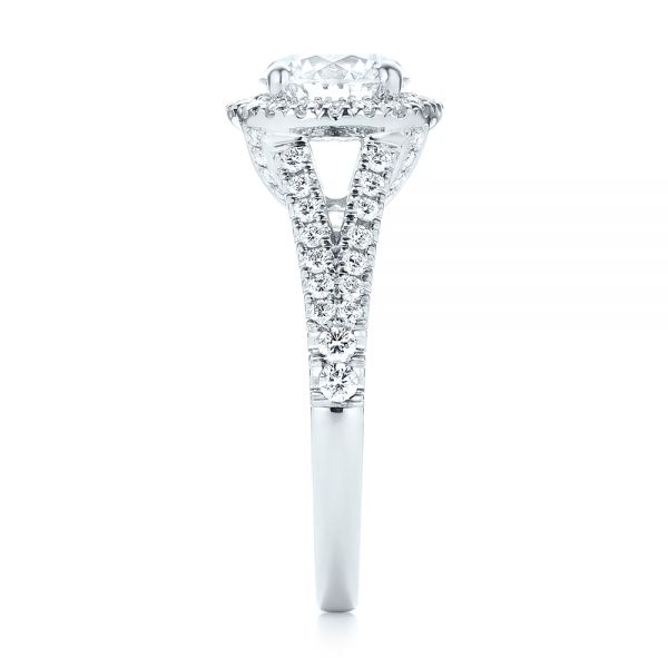 18k White Gold Custom Diamond Halo Engagement Ring - Side View -  103427