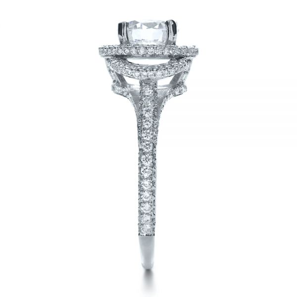 18k White Gold Custom Diamond Halo Engagement Ring - Side View -  1128