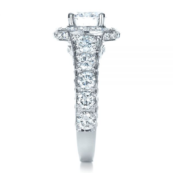 18k White Gold 18k White Gold Custom Diamond Halo Engagement Ring - Side View -  1436