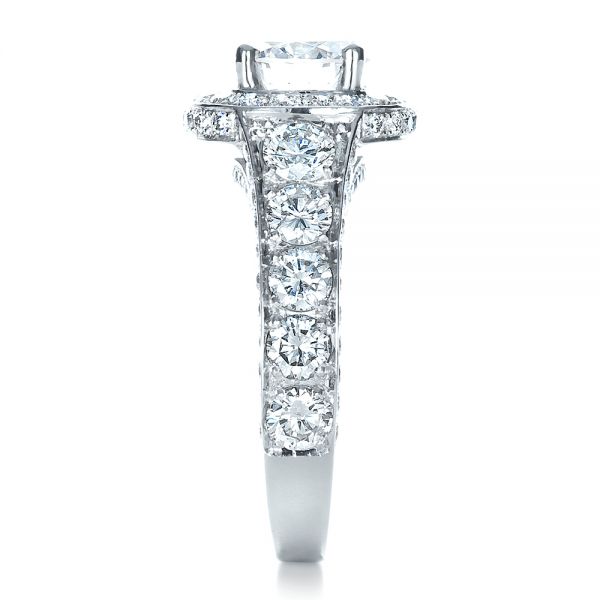 18k White Gold 18k White Gold Custom Diamond Halo Engagement Ring - Side View - 1436