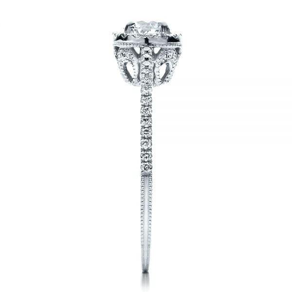 18k White Gold Custom Diamond Halo Engagement Ring - Side View - 1448