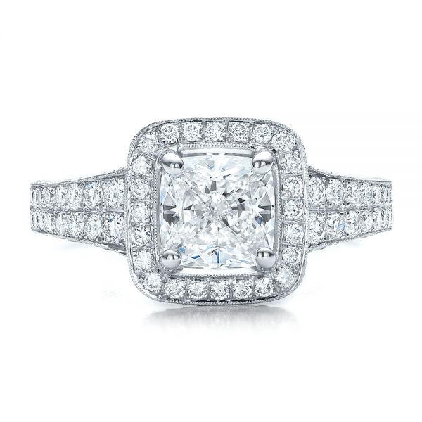  Platinum Custom Diamond Halo Engagement Ring - Top View -  100098