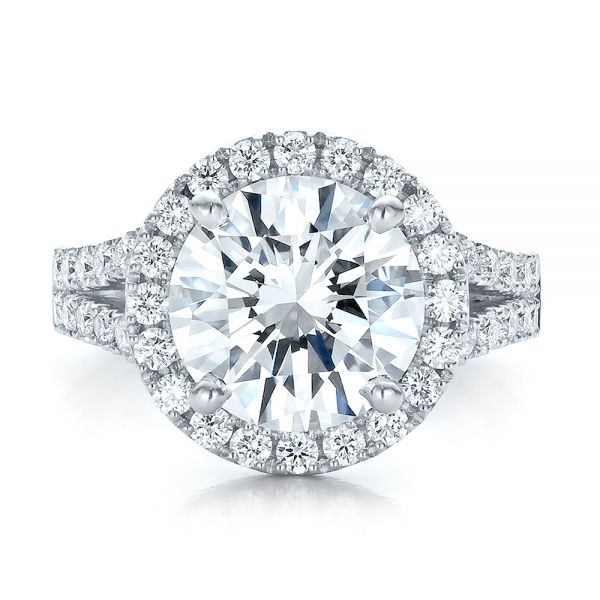 18k White Gold 18k White Gold Custom Diamond Halo Engagement Ring - Top View - 100484