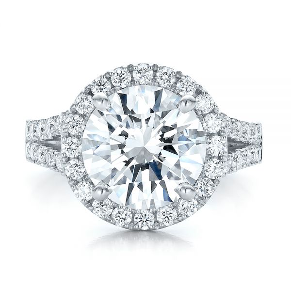 14k White Gold 14k White Gold Custom Diamond Halo Engagement Ring - Top View -  100484