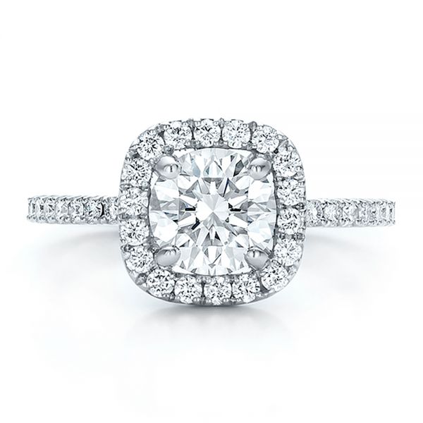 18k White Gold 18k White Gold Custom Diamond Halo Engagement Ring - Top View - 100629