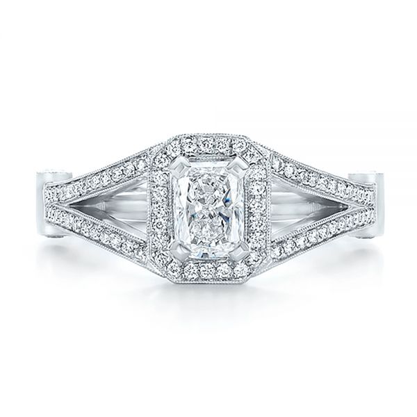 14k White Gold Custom Diamond Halo Engagement Ring - Top View - 100651
