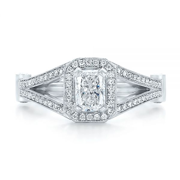  Platinum Platinum Custom Diamond Halo Engagement Ring - Top View -  100651