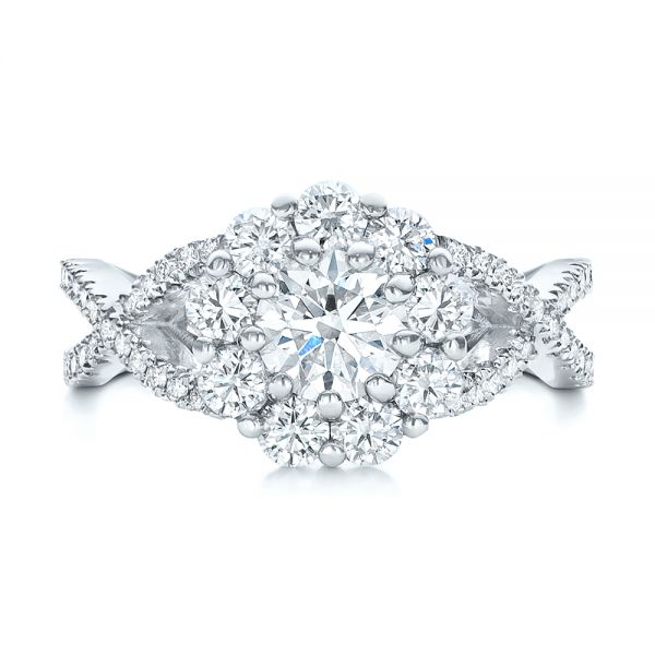 18k White Gold 18k White Gold Custom Diamond Halo Engagement Ring - Top View -  100874