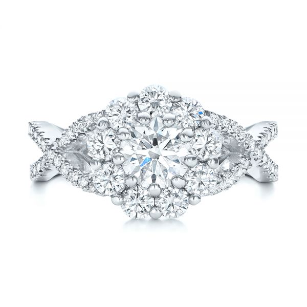 14k White Gold Custom Diamond Halo Engagement Ring - Top View - 100874