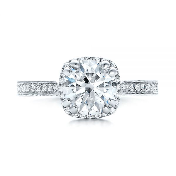 18k White Gold Custom Diamond Halo Engagement Ring - Top View -  101183