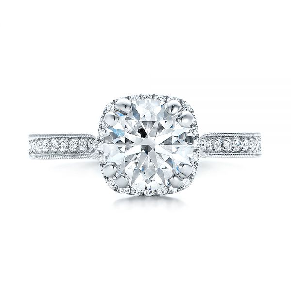 18k White Gold Custom Diamond Halo Engagement Ring - Top View - 101183