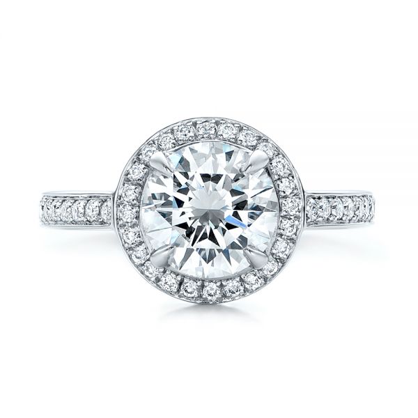 18k White Gold 18k White Gold Custom Diamond Halo Engagement Ring - Top View -  101726