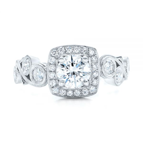 14k White Gold Custom Diamond Halo Engagement Ring - Top View -  102021