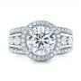 18k White Gold 18k White Gold Custom Diamond Halo Engagement Ring - Top View -  102158 - Thumbnail