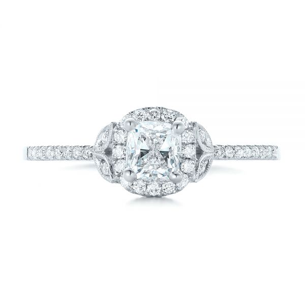 14k White Gold Custom Diamond Halo Engagement Ring - Top View -  102420