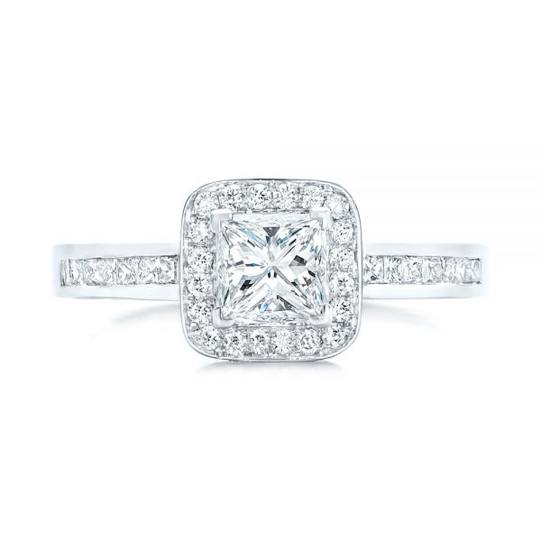 14k White Gold Custom Diamond Halo Engagement Ring - Top View -  102437
