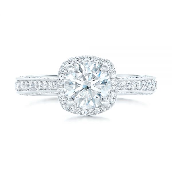 18k White Gold 18k White Gold Custom Diamond Halo Engagement Ring - Top View -  102468