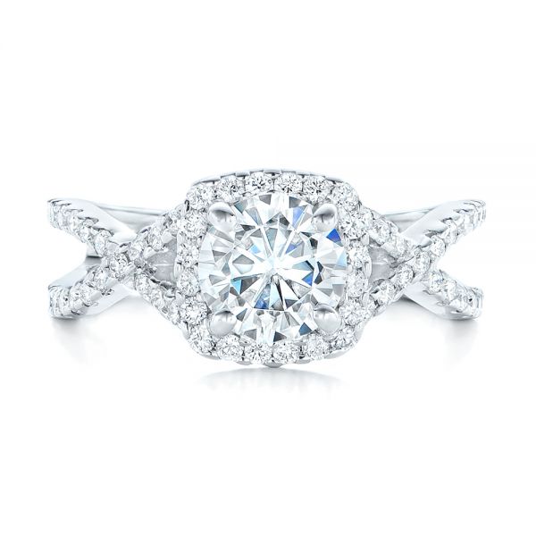 14k White Gold Custom Diamond Halo Engagement Ring - Top View -  102748