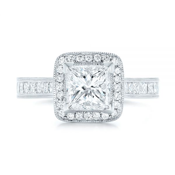 18k White Gold 18k White Gold Custom Diamond Halo Engagement Ring - Top View -  102882