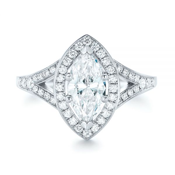 18k White Gold Custom Diamond Halo Engagement Ring - Top View -  102910