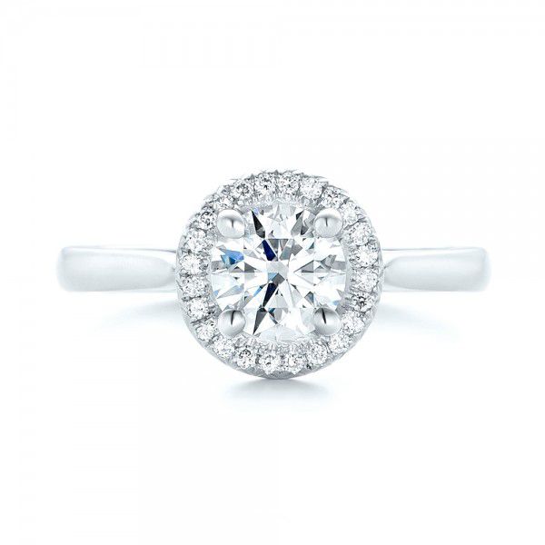 14k White Gold Custom Diamond Halo Engagement Ring - Top View -  103002