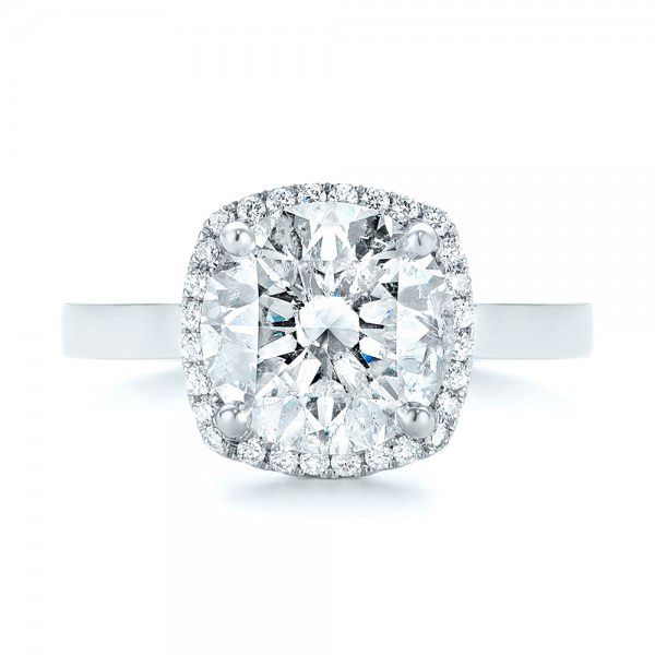 18k White Gold 18k White Gold Custom Diamond Halo Engagement Ring - Top View -  103005