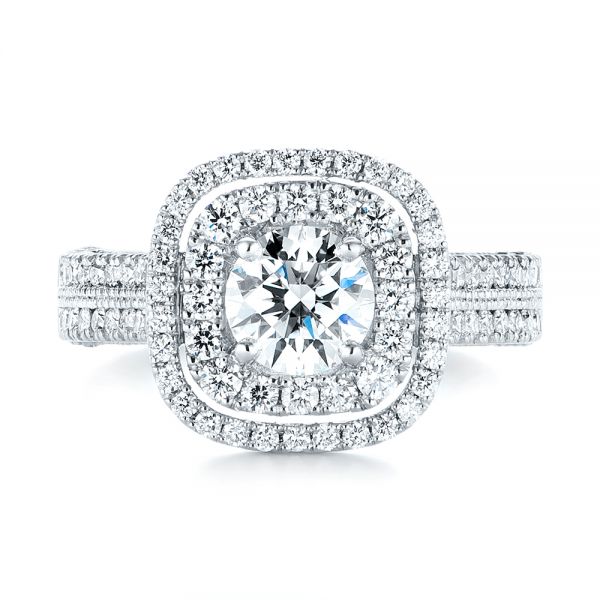 18k White Gold 18k White Gold Custom Diamond Halo Engagement Ring - Top View -  103223