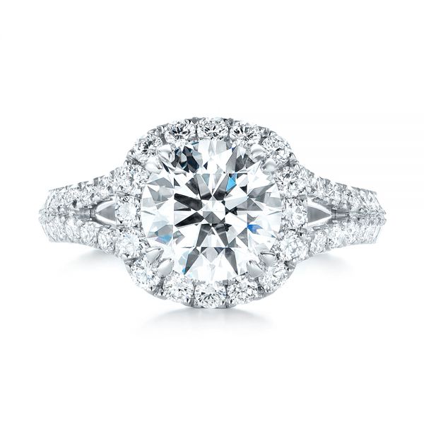 18k White Gold 18k White Gold Custom Diamond Halo Engagement Ring - Top View -  103357